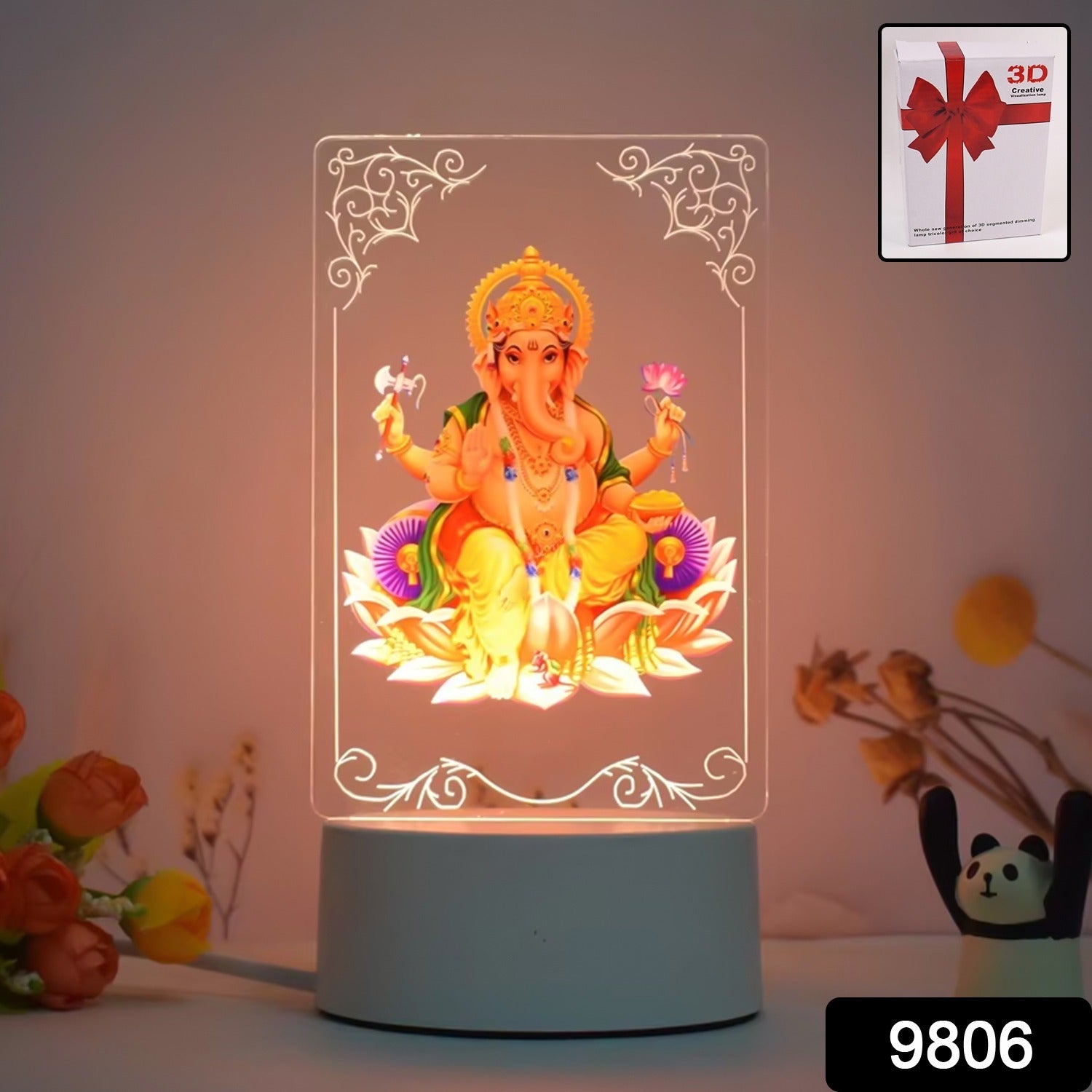 Beautiful 3d Lord Ganesh Frame With Soft White Light (1 Pc) Beautiful 3d Lord Ganesh Frame With Soft White Light (1 Pc)